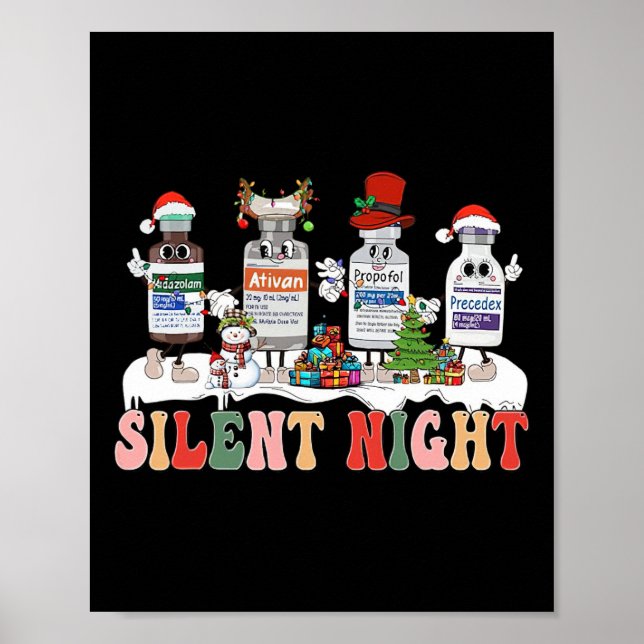 Silent Night Merry Christmas Nurse Pills Pharmacis Poster (Front)
