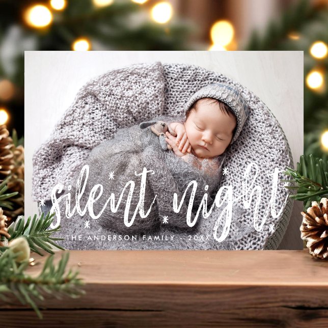 Silent Night Modern Christmas Baby Photo Holiday Card (Creator Uploaded)