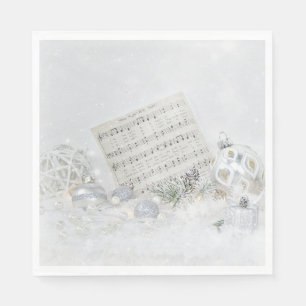 Silent Night Music In Snowflakes Napkin