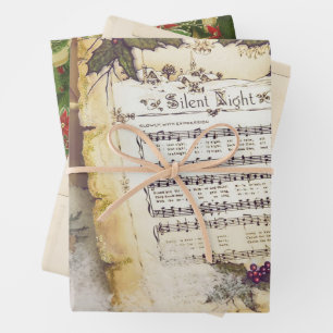 Silent Night Music Poinsettia Set  Wrapping Paper 