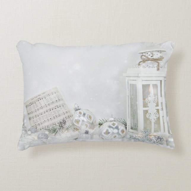 Silent Night music with white lantern Decorative Cushion (Front)