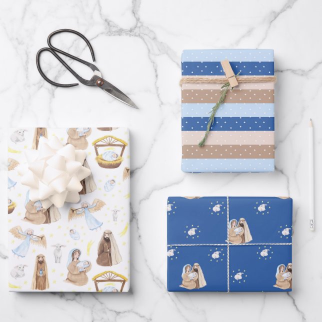 Silent Night Nativity Christmas Wrapping Paper Sheet (Front)
