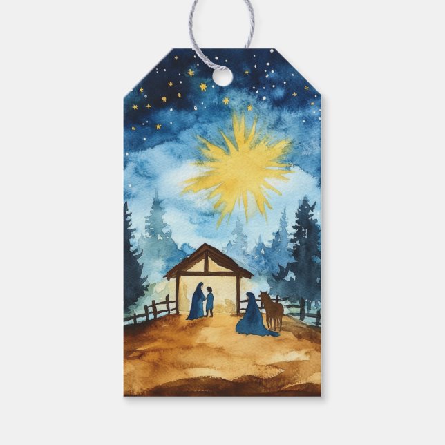 Silent Night Nativity Scene Gift Tags (Front)