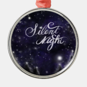 Silent Night - romantic Holiday snow scene Metal Tree Decoration
