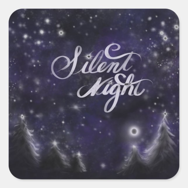 Silent Night - romantic Holiday snow scene Square Sticker (Front)