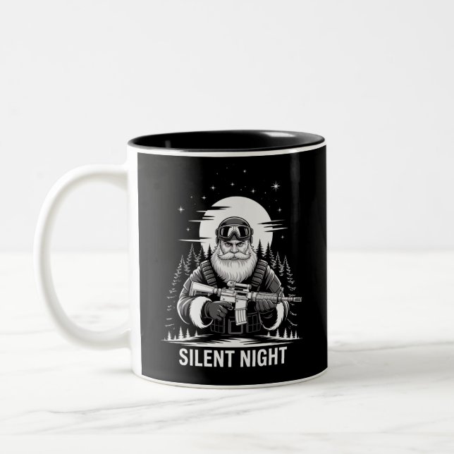 Silent Night Santa Christmas Military Veteran  Two-Tone Coffee Mug (Left)