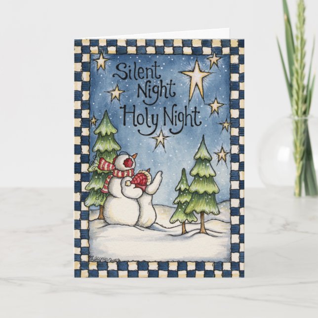 Silent Night Snowmen Christmas Holiday Card (Front)