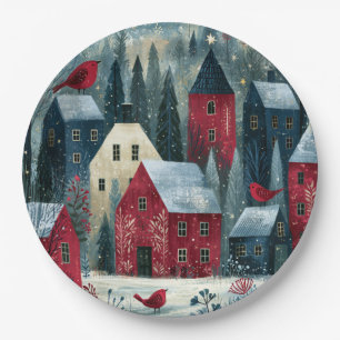Silent Night Starlit Winter Village Paper Plate