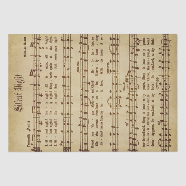 Silent Night Vintage Christmas Music Tissue Paper (Front)
