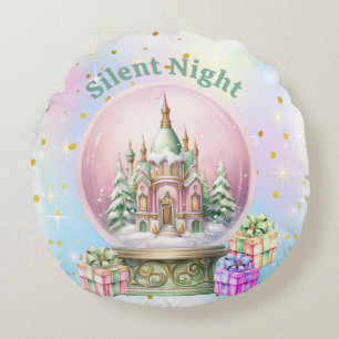 Silent Night - Vintage Snow Globe Sleigh & Snowman Round Cushion