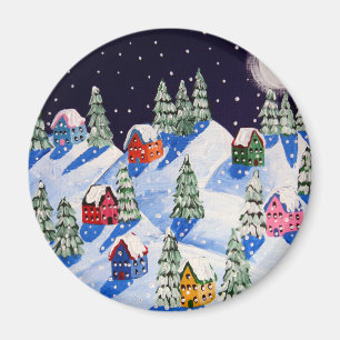 Silent Night Winter Folk Art Magnet