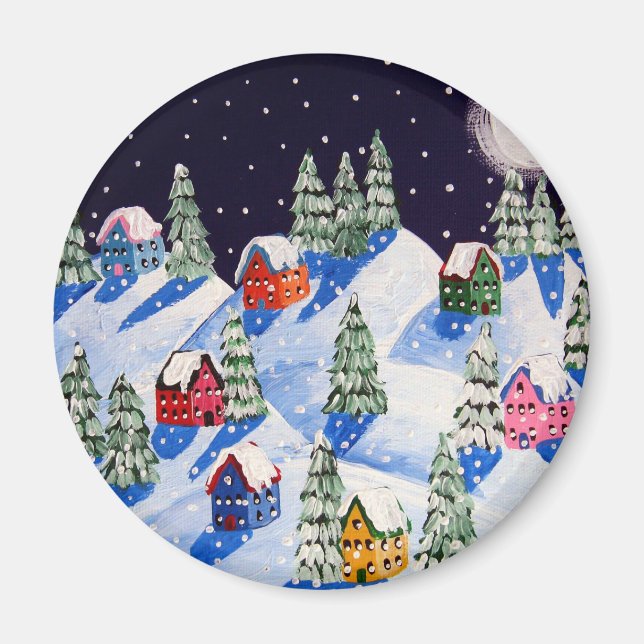 Silent Night Winter Folk Art Magnet (Front)