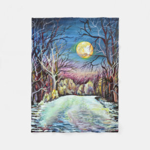Silent Night Winter Full Moon in Sweden Fleece Blanket