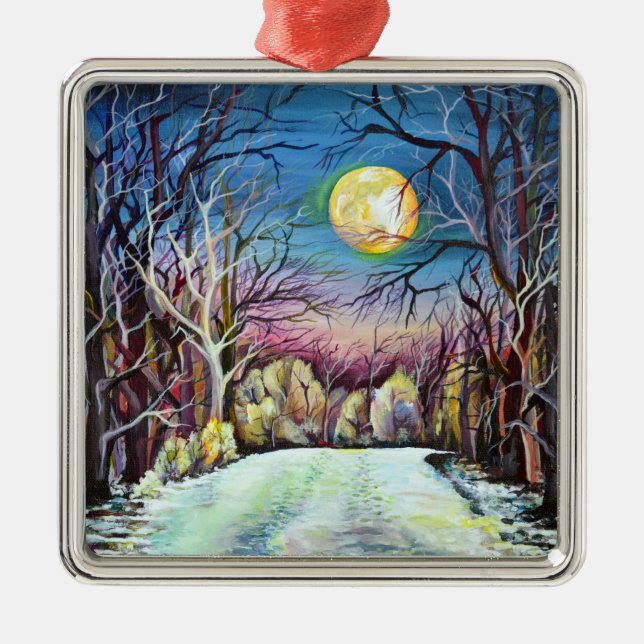 Silent Night Winter Full Moon in Sweden Metal Tree Decoration (Front)