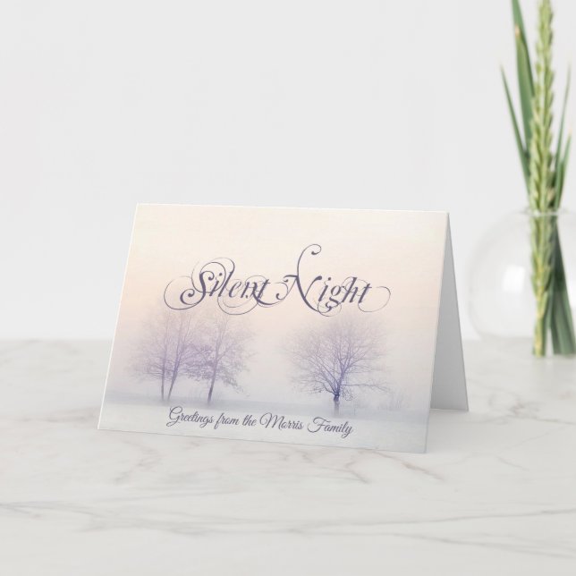 Silent night winter trees holiday card (Front)
