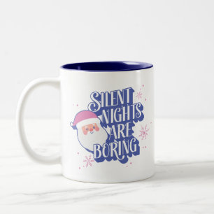 Silent Nights Are Boring Funny Winking Santa Emoji Two-Tone Coffee Mug