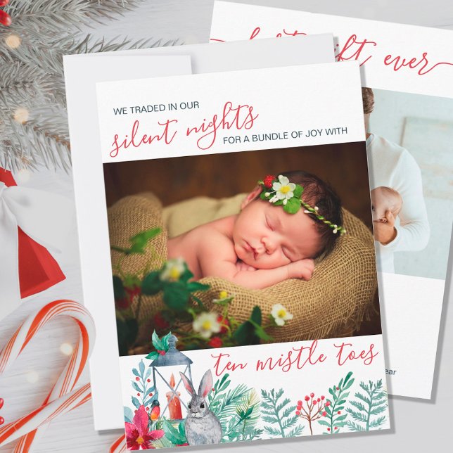 Silent Nights for Ten Mistle Toes Cute Birth Announcement (Creator Uploaded)