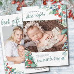 Silent Nights for Ten Mistle Toes Winter Birth Announcement<br><div class="desc">Two Photo Holiday Birth Announcement card which you can further personalize with baby's name, birth stats, your christmas wishes and names. Combining festive fun with traditional watercolor, this is a delicate and elegant design to frame your baby's pictures. The wording reads "we traded in our silent nights for a bundle...</div>