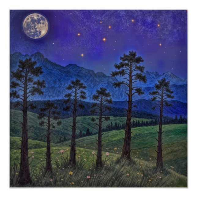 Silent Pines, Cosmic Dance – A Forest Landscape Poster (Front)