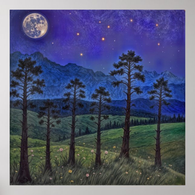 Silent Pines, Cosmic Dance – A Forest Landscape Poster (Front)