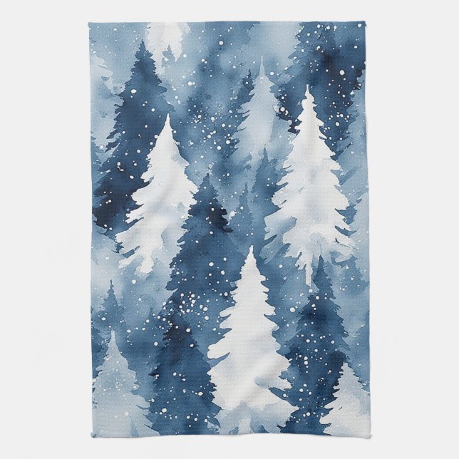 Silent Pines Winter Forest Tea Towel (Vertical)