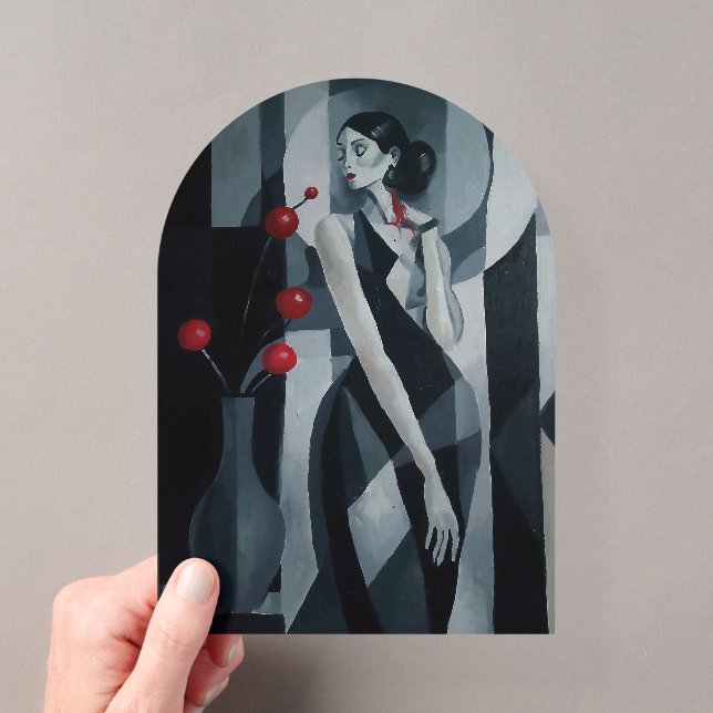 Silent Pulse Art Deco Woman Acrylic Invitation (Insitu (Handheld))