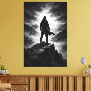 Silent Resolve – Black & White Mountain Canvas Art