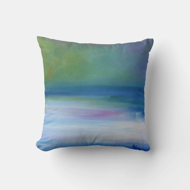 Silent Seas Blue Green Abstract Throw Pillow (Front)