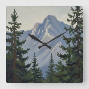 Silent Sentinels of the Alpine Ridge Square Wall Clock