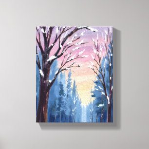 Silent Snowfall Winter Forest Watercolor Painting Canvas Print