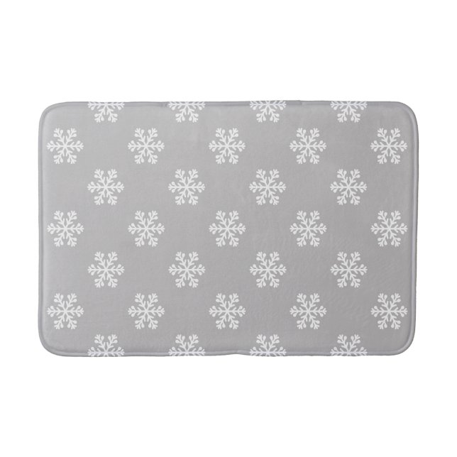 Silent Snowflakes in Gray Bath Mat (Front)
