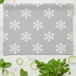 Silent Snowflakes in Gray Tea Towel