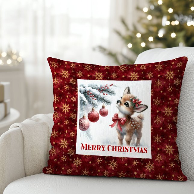 Silent snowy scene baby deer cozy kids room decor cushion (Silent snowy scene baby deer cozy kids room decor)