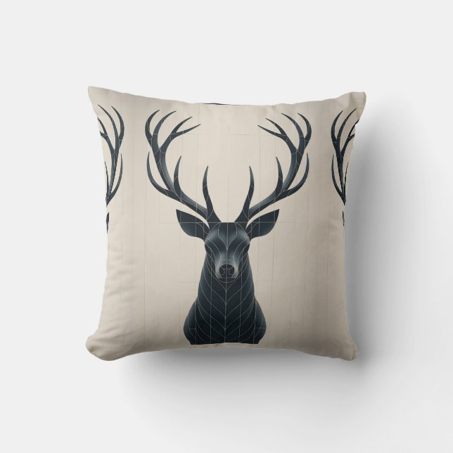 Silent Stag Minimal Geometric Deer Cushion (Front)