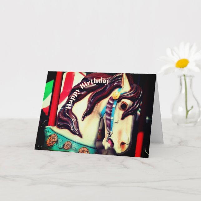 Silent Steed Carousel Horse Birthday   Card (Small Plant)