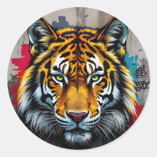 Silent Strength – Tiger Graffiti Art Classic Round Sticker