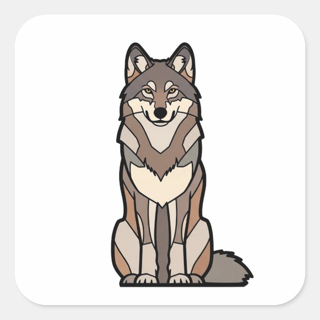 Silent Strength Wolf – Minimal Animal Illustration Square Sticker (Front)