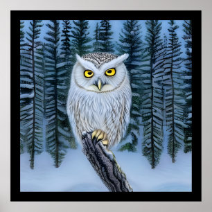 Silent Watch - Northern Winter Woods Grey Owl Poster