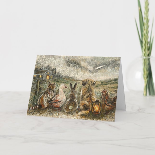 Silent Watching Whimsical Farmhouse Animals  Card (Front)
