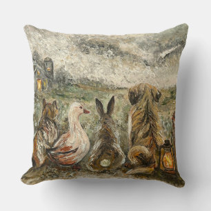 Silent Watching Whimsical Farmhouse Animals  Cushion