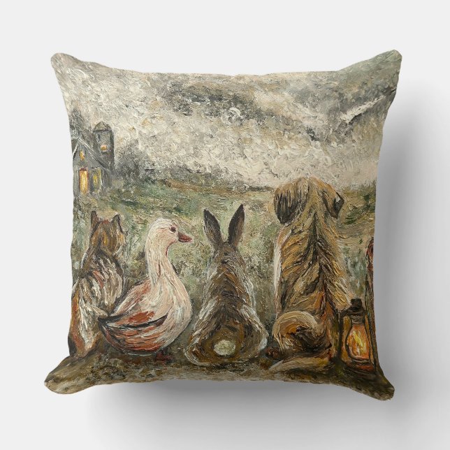 Silent Watching Whimsical Farmhouse Animals  Cushion (Front)