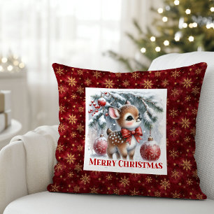 Silent winter scene snowy baby fawn Christmas Cushion