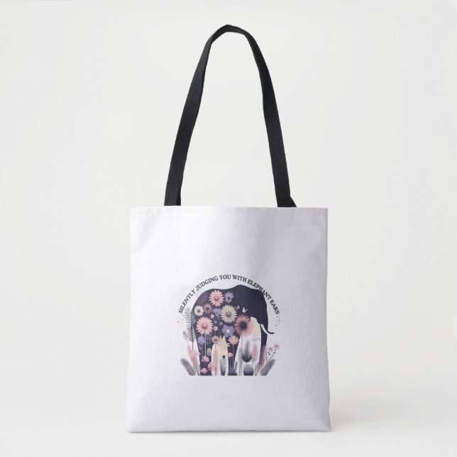 Silently Judging Elephant Floral Art Tote Bag (Front)