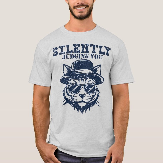 Silently Judging You Minimalist Retro Cat T-Shirt (Front)