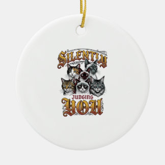 Silently Judging You Vintage Cat Graphic T-Shirt_1 Ceramic Tree Decoration