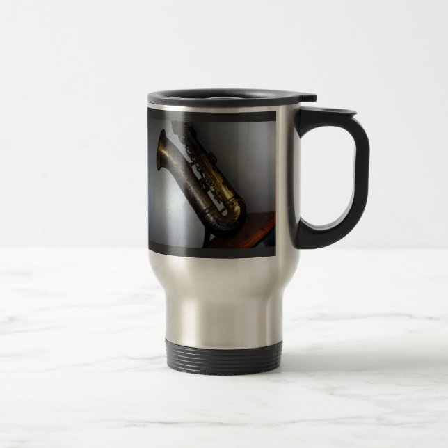 "Silently Waiting" - Antique Saxophone Travel Mug (Right)