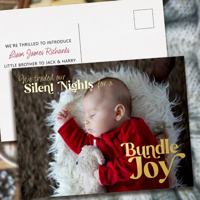 Silents Nights Bundle of Joy Baby First Christmas Foil Holiday Postcard (Creator Uploaded)