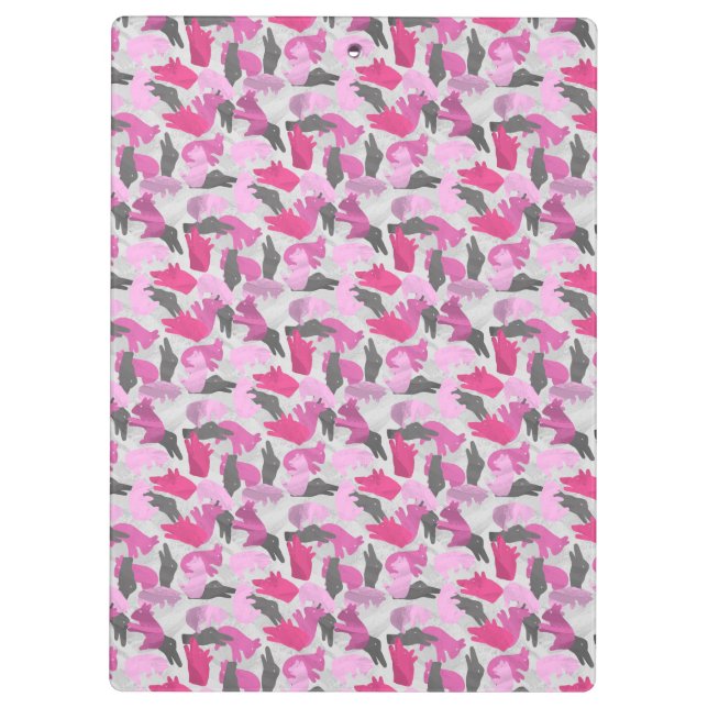 Silhouette Animal Camouflage Pink Clipboard (Back)