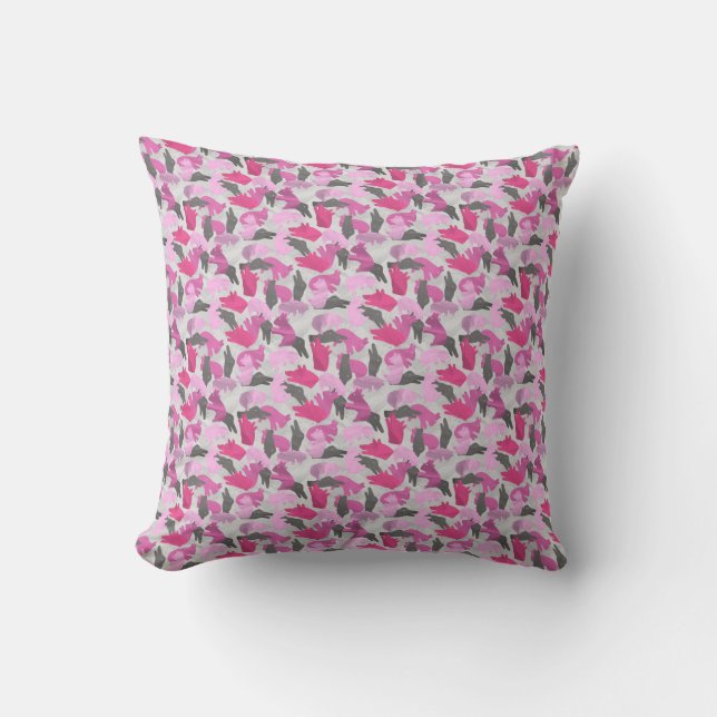 Silhouette Animal Camouflage Pink Cushion (Front)