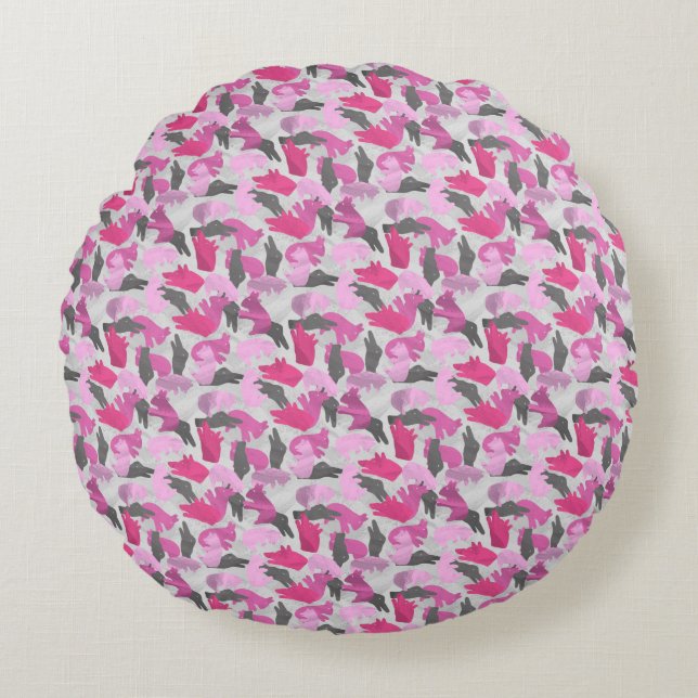 Silhouette Animal Camouflage Pink Round Cushion (Front)